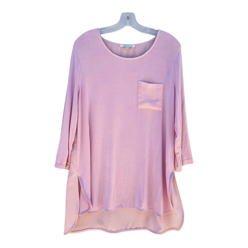 Rose + Olive Pink High-Low Mixed Media Pocket Tunic Top - Size L